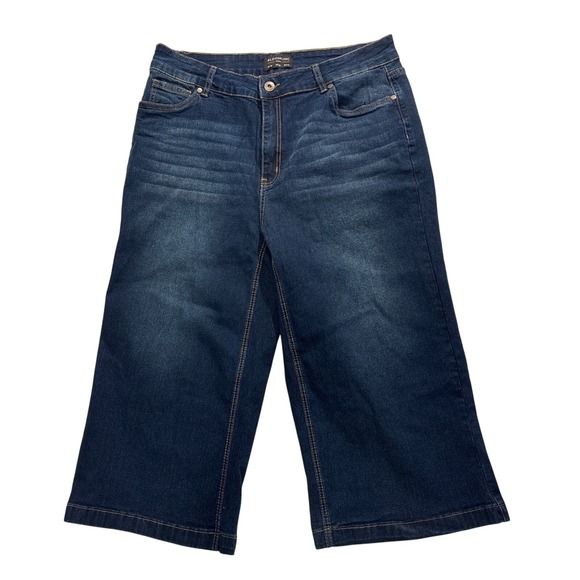 BloomChic Denim - BloomChic Women's Dark Wash Denim Culottes Cropped Wide Leg Jeans Plus Size 16